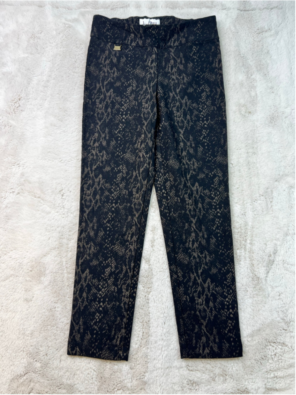 Joseph Ribkoff Trousers Size 10 Black Gold Snake Print Pants Stretch